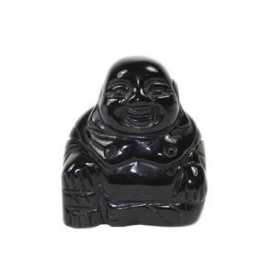 Bouddha Chinois Rieur en Pierre d'Agate Noire 5 cm