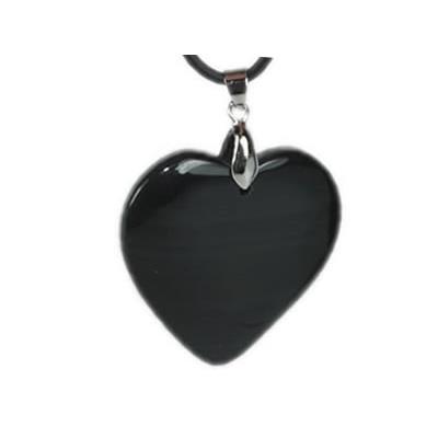 Pendentif Coeur en Agate Noire ou onyx 4 cm (Bélière Argentée)