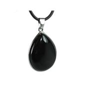 Pendentif Goutte Pierre en Agate Noire ou Onyx Cerclé