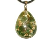 Pendentif Orgonite Goutte 30x20 mm Aventurine Verte et Feuilles d'Or Blire Argent 925 Pice Unique NAVT-925-1