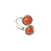 Bague en Argent Double Cabochons Ronds de 8mm en Pierre de Jaspe Rouge