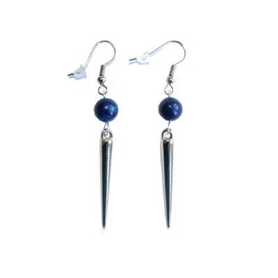 Boucles d'Oreilles Pierre Boule 8 mm en Lapis Lazuli Pointe Couleur argenté