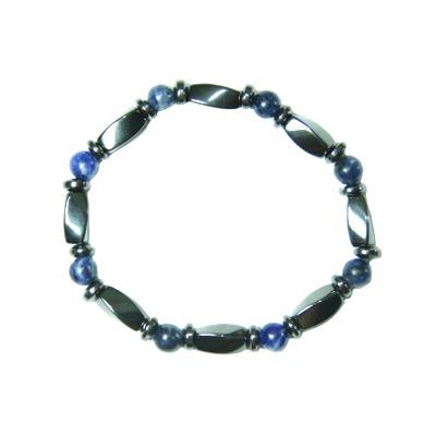 Bracelet Hématite et Pierres Boules de Sodalite (6 mm)