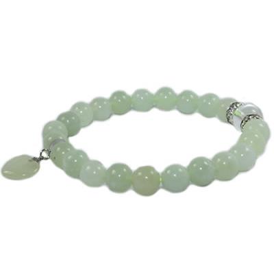 Bracelet en Pierres Boules 8 mm de Jade de Chine et Coeur 12 mm