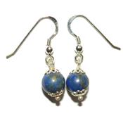 Boucles Crochets d'Oreilles Pierre Boule de 8mm en Lapis Lazuli Monture en Argent 925