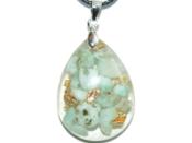 Pendentif Orgonite Goutte 30x20 mm Larimar et Feuilles d'Or Bélière Argent 925 Pièce Unique N°LARI-925-4