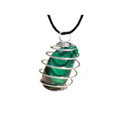 Malachite Pendentif Cage Pierre Roulée