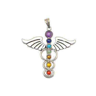 7 Chakras Pendentif Ailé Montage Argenté