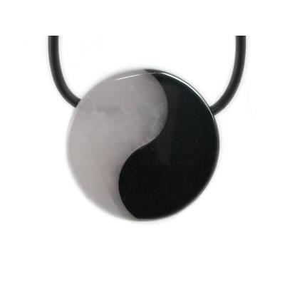 Pendentif Yin Yang (2 cm) Pierre Quart Rose et Hématite