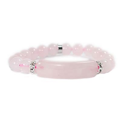 Bracelet Gourmette en Quartz Rose Pierres Boules de 8 mm et Coeur 12 mm