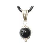 Pendentif Pierre Boule de 8mm en Agate Noire Montage et Blire en Argent 925