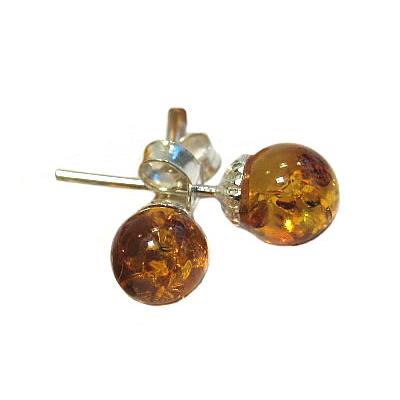 Ambre Miel Puces d'Oreilles Rondes 6 mm et Argent 925