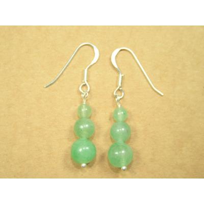 Aventurine Verte Pendants d'Oreilles 3 Pierres Boules sur Argent 925