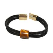 Bracelet en Pierre d'Oeil de Tigre Cordon Noir