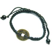 Bracelet Pièce Chinoise Pierre Boule d'Obsidienne Oeil Céleste