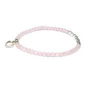 Bracelet en Pierres Boules de Quartz Rose 4 mm Perles et Coeur en Argent 925