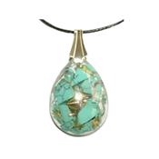 Pendentif Orgonite Goutte 30x20 mm Howlite bleue et Feuilles d'Or Bélière Argent 925 Pièce Unique N°HOW-925-1