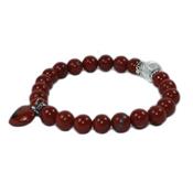 Bracelet en Pierres Boules 8 mm de Jaspe Rouge et Coeur 12 mm