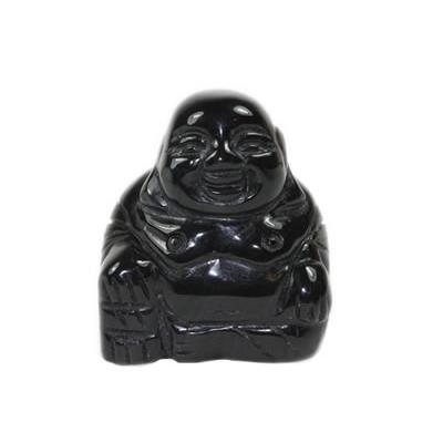 Bouddha Chinois Rieur en Pierre d'Obsidienne Oeil Céleste 5 cm