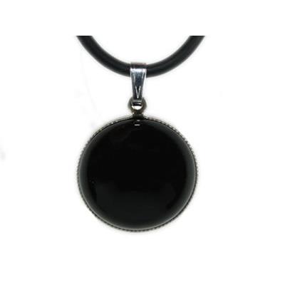 Pendentif Cabochon Pierre Ronde 18 mm en Agate Noire