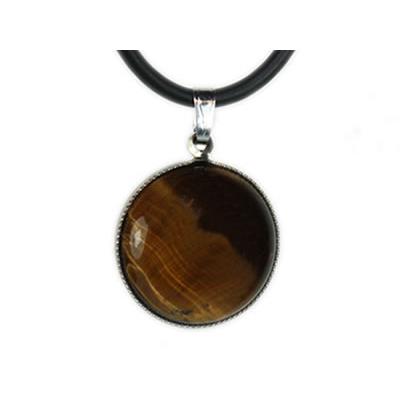 Pendentif Cabochon Pierre Ronde 18 mm en Oeil de Tigre