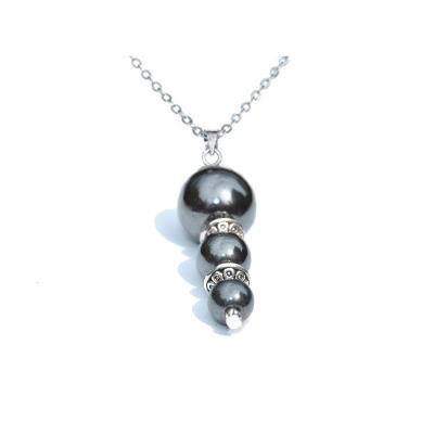 Pendentif Création Pierres Boules en Hématite Chaine Argenté 50 cm