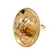 Bague Orgonite Cabochon Ovale 25x18 mm Quartz rose et Feuilles d'Or Support Argent 925 Pièce Unique N° BOA-QRZ