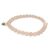 Bracelet en Pierre boule de Quartz rose 6mm et Coeur en Argent 925