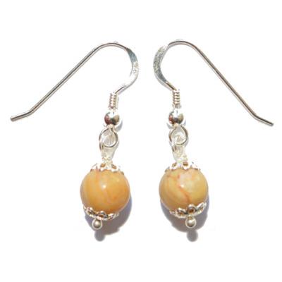Boucles Crochets d'Oreilles Pierre Boule de 8mm en Agate Crazy Lace Monture en Argent 925