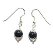 Boucles Crochets d'Oreiles Pierre Boule de 8mm en Agate Noire Monture en Argent 925