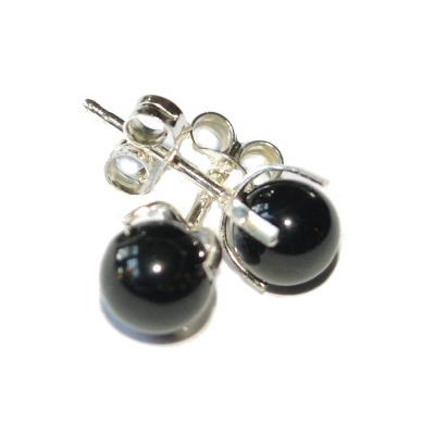 Clous d'Oreilles en Argent 925 Perle Ronde de 6 mm en Agate Noire