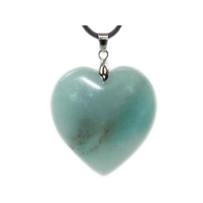 Pendentif Coeur en Amazonite du Brésil 4 cm (Bélière Argentée)