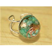 Bague Orgonite Cabochon Rond 18mm Amazonite et Feuille d'Or Pièce Unique N°AMAZORG-1