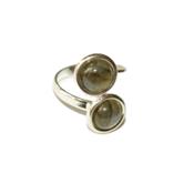 Bague en Argent Double Cabochons Ronds de 8mm en Pierre de Labradorite