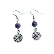 Boucles d'Oreilles Pierre Boule 8 mm en Améthyste Spirale Métal Argenté