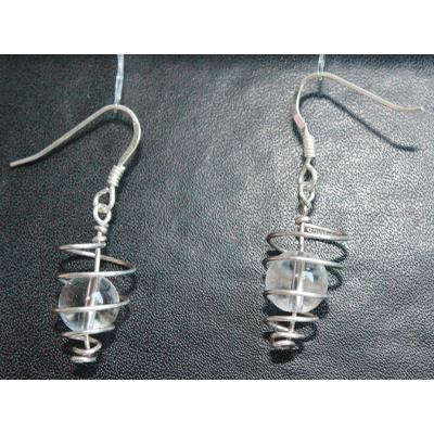 Boucles d'Oreilles Pierre Boule en Cristal de Roche Spirale Argent 925