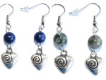 Boucles d'Oreilles Pierres Boules Coeur Mtal Argent