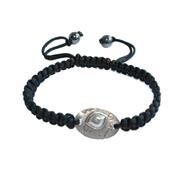 Bracelet Tibétain Pierres Boules en Hématite Plaque Ovale en métal argenté