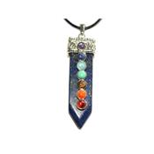 7 Chakras Pendentif Pointe 4 à 5 cm en Lapis Lazuli Montage Argenté