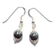 Boucles Crochets d'Oreilles Pierre Boule de 8mm en Hmatite Monture en Argent 925