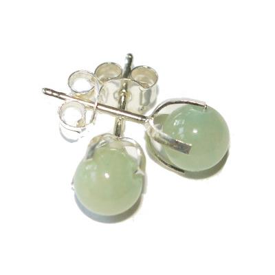 Clous d"Oreilles en Argent 925 Perle Ronde de 6mm en Jade de Chine