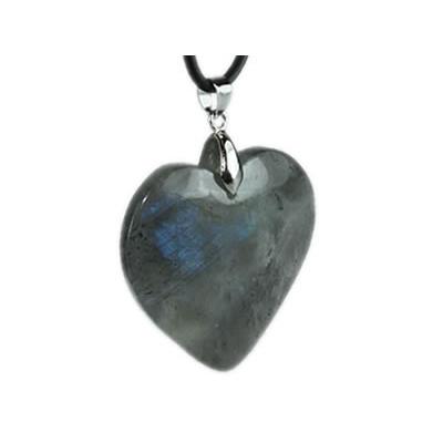 Pendentif Coeur en Labradorite 4 cm (Bélière Argentée)