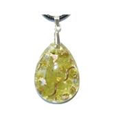 Pendentif Orgonite Goutte 30x20 mm Pridot et Feuilles d'Or Blire Argent 925 Pice Unique NPER-925-2