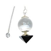 Pendule Boule en Cristal de Roche Pointe Pyamide en Agate Noire