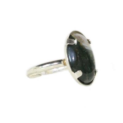 Bague Cabochon Ovale en Agate Mousse 18x13 mm et Argent 925