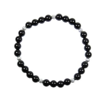 Bracelet en Pierres Boules d'Agate Noire (6 mm) Perles en Argent 925