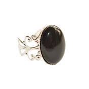 Bague Style Baroque en Agate Noire Cabochon Ovale 18x13 mm