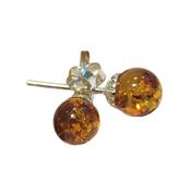 Ambre Miel Puces d'Oreilles Rondes 6 mm et Argent 925