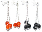 Boucles d'Oreilles 3 Pierres Boules Facettes Monture Chainette argent 925