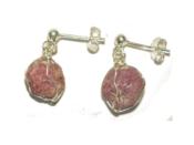 Boucles d'Oreilles Rubis Pierre Précieuse Brute Argent 925 Pièce Unique (BOPR-10x10)